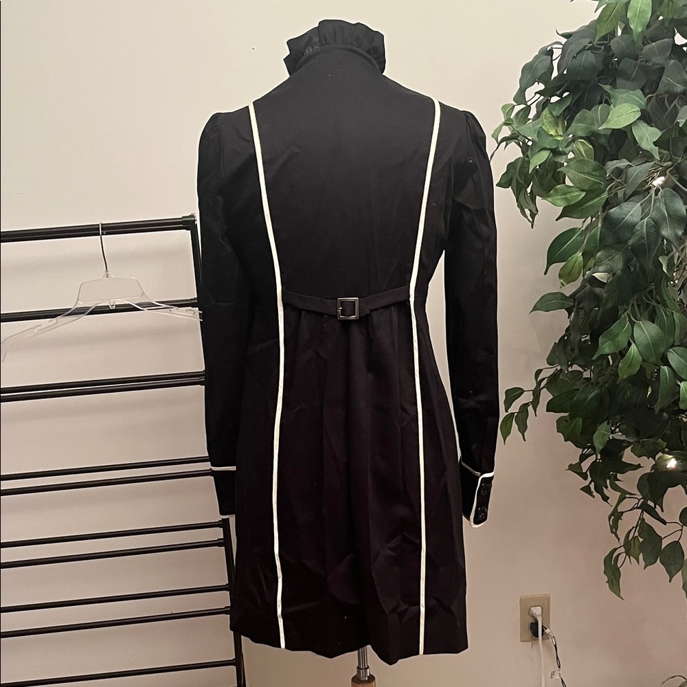 Betsey Johnson Black Trench Coat with White Trim - Picture 2 of 5